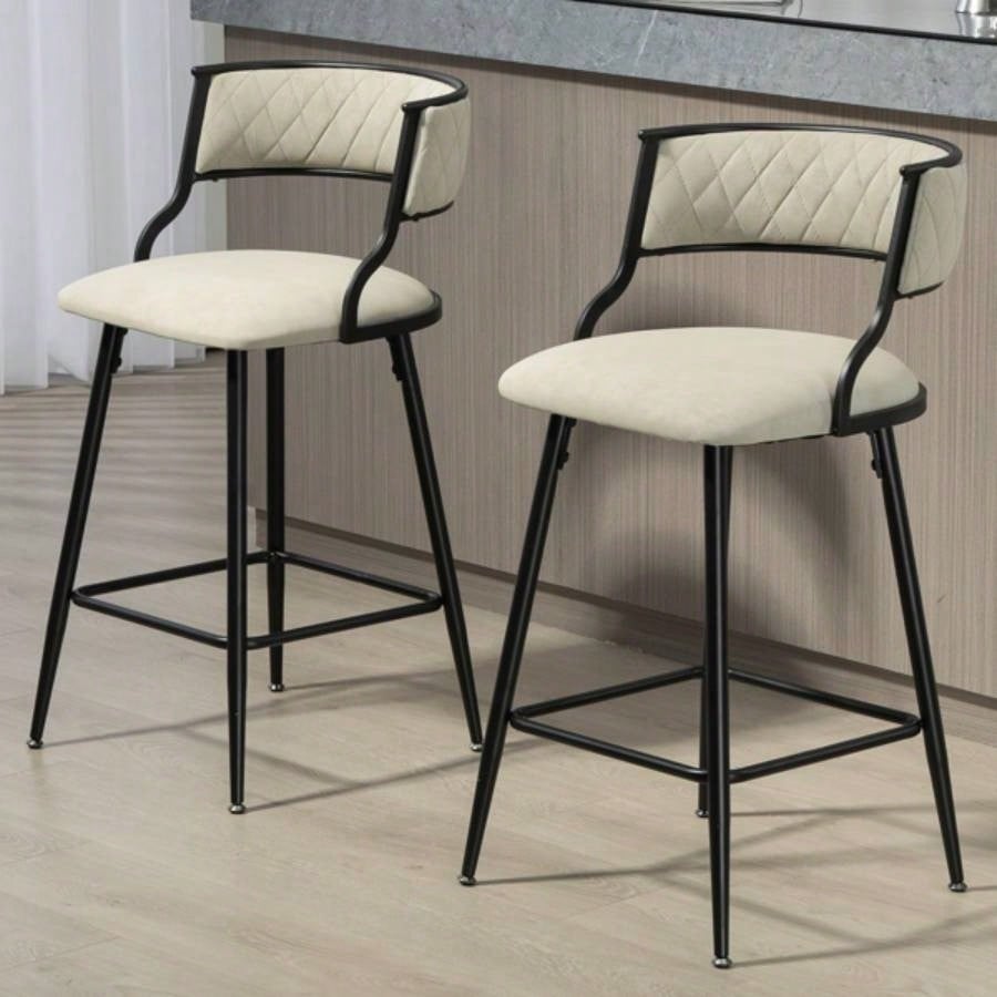 SET OF 2, 26#39; #39; Counter height bar stools PU cover kitchen island counter bar stool with black powder coating base and footrestBeige