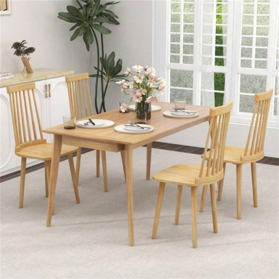 2 PCS Dining Chairs with High Spindle Back and Natural Rubber Wood