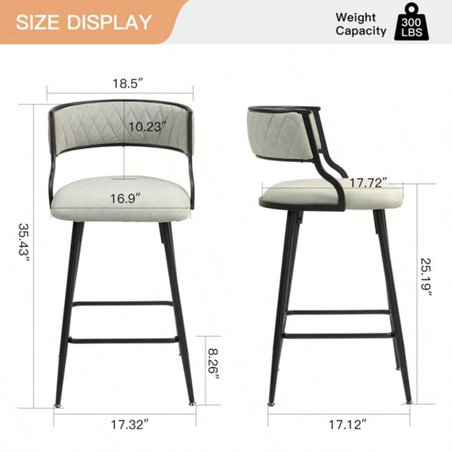SET OF 2, 26#39; #39; Counter height bar stools PU cover kitchen island counter bar stool with black powder coating base and footrestBeige