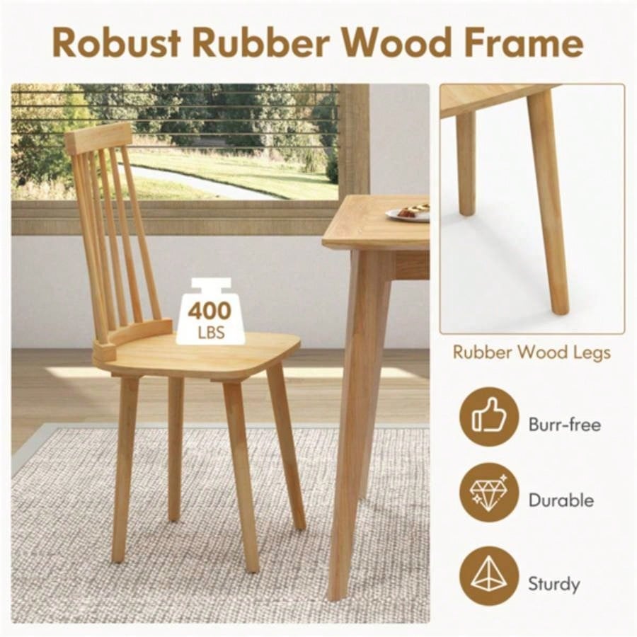 2 PCS Dining Chairs with High Spindle Back and Natural Rubber Wood