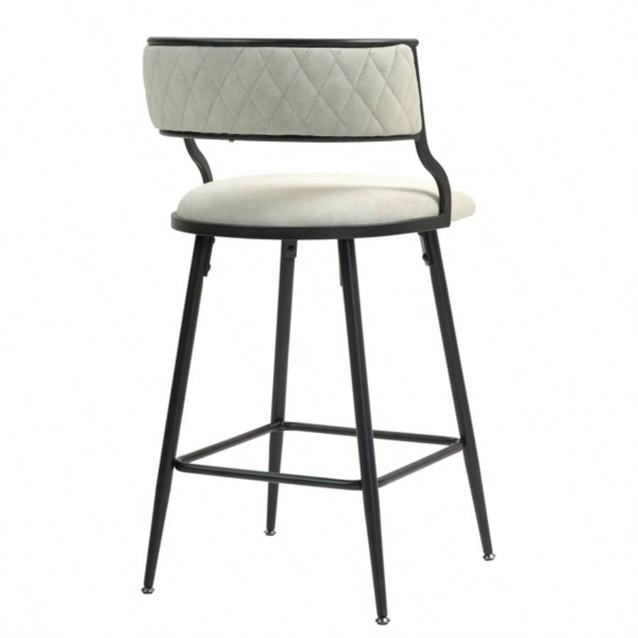 SET OF 2, 26#39; #39; Counter height bar stools PU cover kitchen island counter bar stool with black powder coating base and footrestBeige