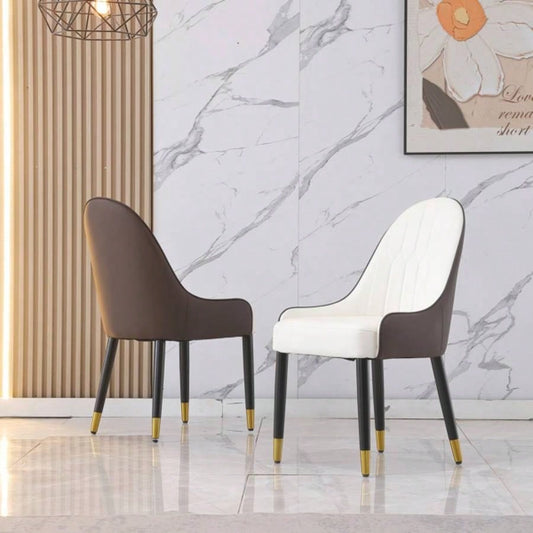Dining Chairs Set of 2, Dining Chair with PU Leather White and brown metal Living Kitchen Dining Room