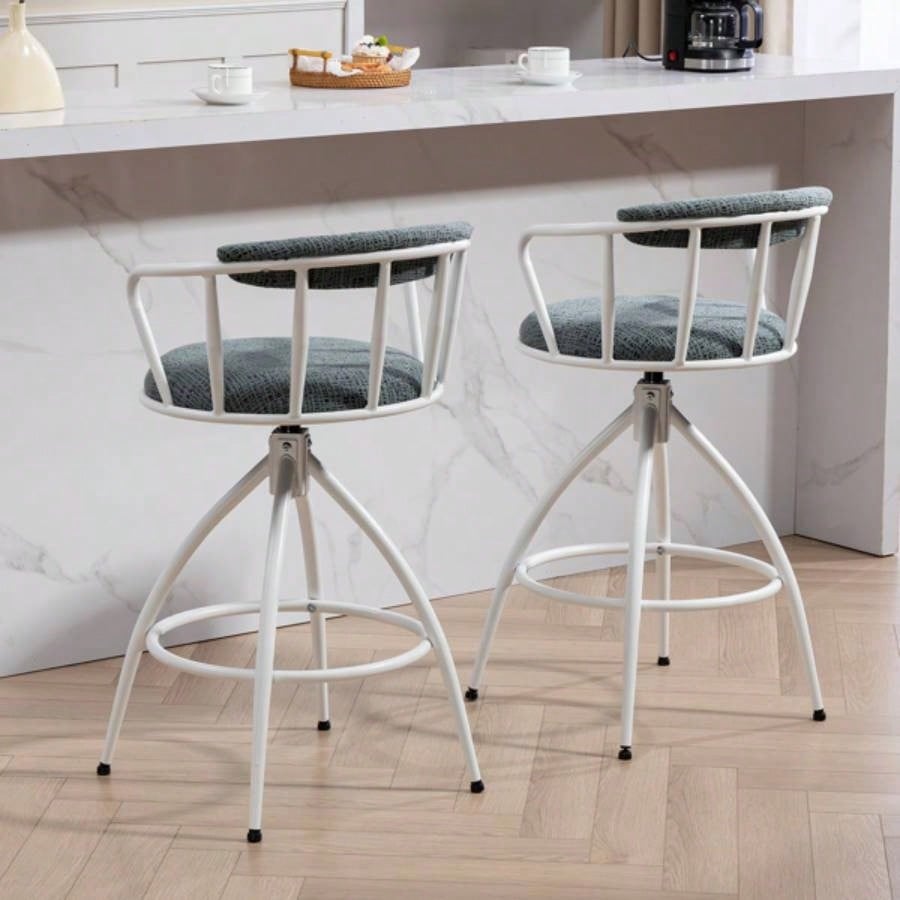 2639; 39; Swivel Counter Height Bar Stool, Set of 2 - Fabric with Metal Frame, Modern Industrial Design Bar Chairs Kitchen Island, Dining Room, Home Bar, Counter BLUE