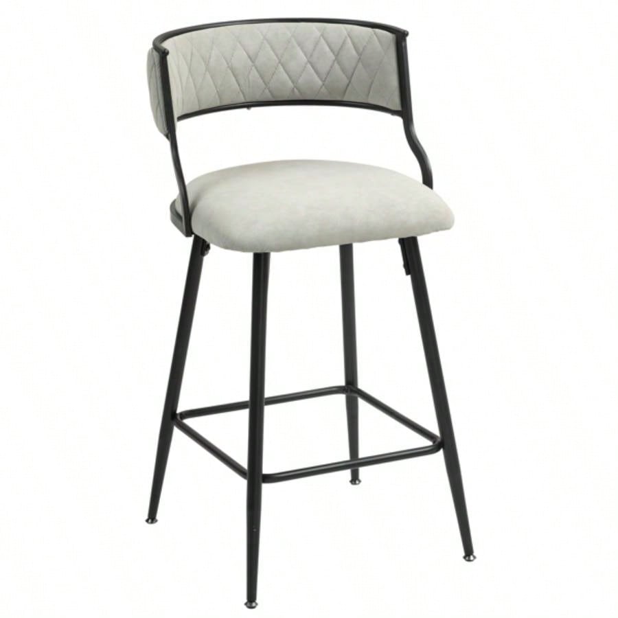 SET OF 2, 26#39; #39; Counter height bar stools PU cover kitchen island counter bar stool with black powder coating base and footrestBeige