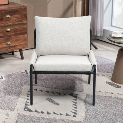 Modern Accent Lounge Chair with Braided Upholstery and Metal Frame, Comfortable Armchair Living Room or Bedroom, Soft Cushioned and Backrest, Set of 1 BEIGE