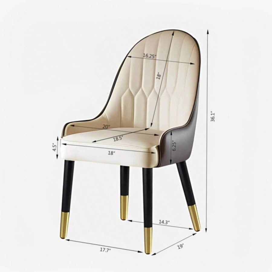 Dining Chairs Set of 2, Dining Chair with PU Leather White and brown metal Living Kitchen Dining Room