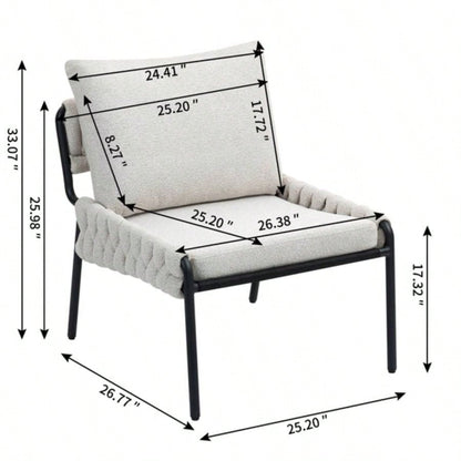Modern Accent Lounge Chair with Braided Upholstery and Metal Frame, Comfortable Armchair Living Room or Bedroom, Soft Cushioned and Backrest, Set of 1 BEIGE