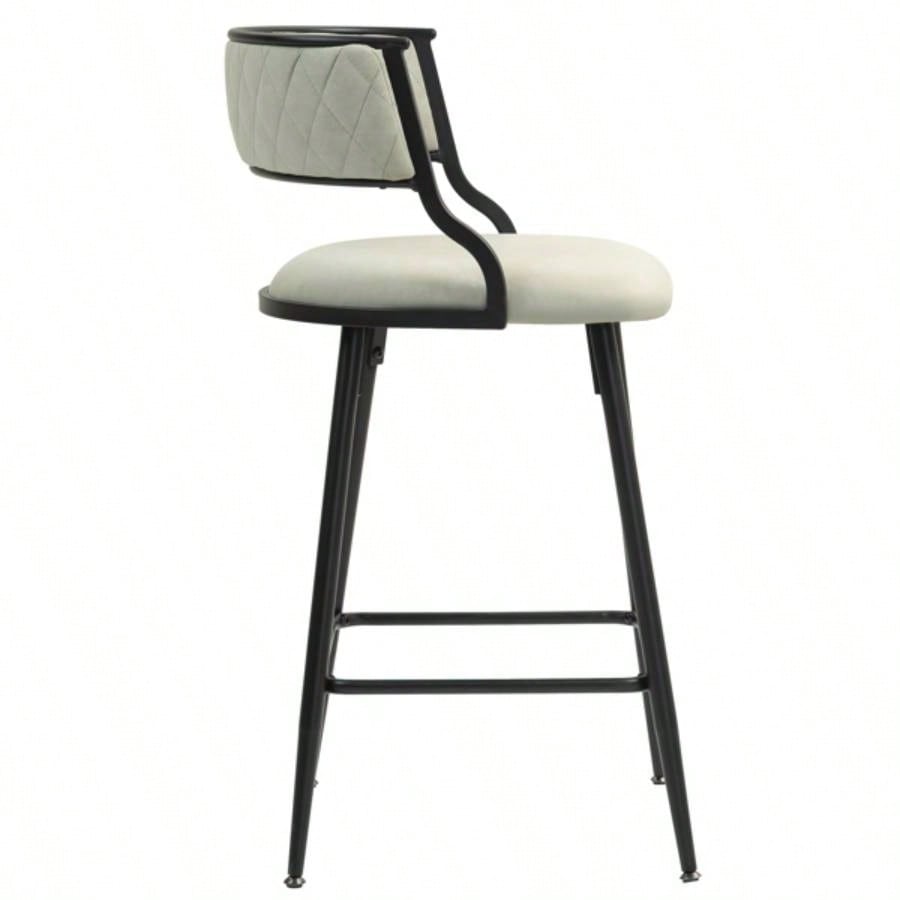 SET OF 2, 26#39; #39; Counter height bar stools PU cover kitchen island counter bar stool with black powder coating base and footrestBeige