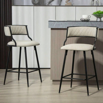 SET OF 2, 26#39; #39; Counter height bar stools PU cover kitchen island counter bar stool with black powder coating base and footrestBeige