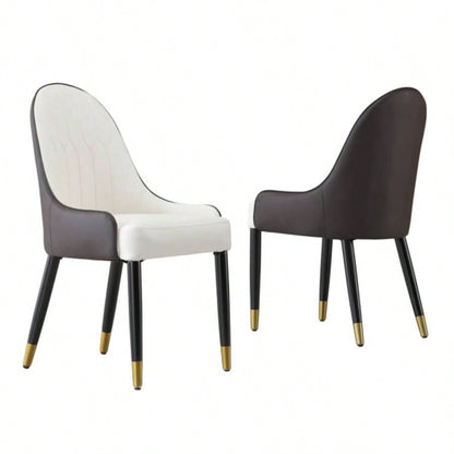 Dining Chairs Set of 2, Dining Chair with PU Leather White and brown metal Living Kitchen Dining Room