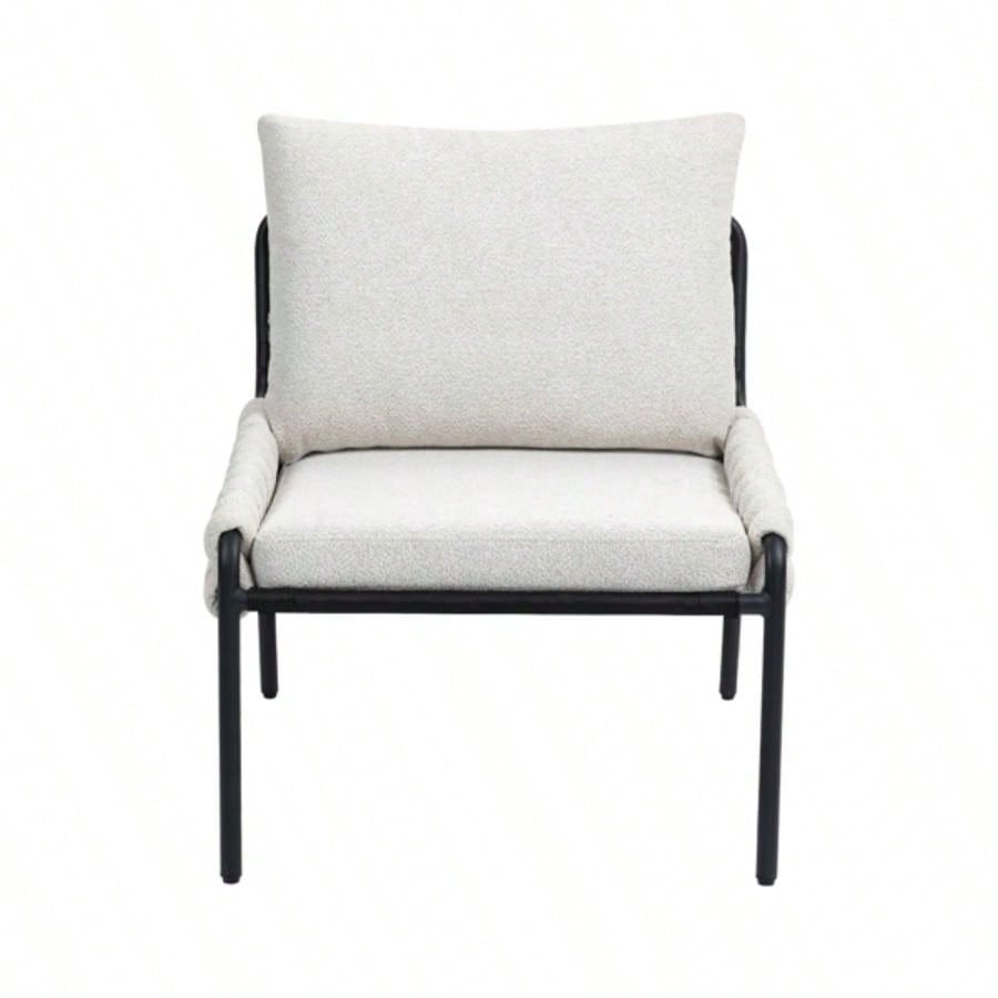 Modern Accent Lounge Chair with Braided Upholstery and Metal Frame, Comfortable Armchair Living Room or Bedroom, Soft Cushioned and Backrest, Set of 1 BEIGE