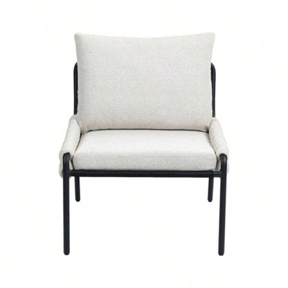 Modern Accent Lounge Chair with Braided Upholstery and Metal Frame, Comfortable Armchair Living Room or Bedroom, Soft Cushioned and Backrest, Set of 1 BEIGE
