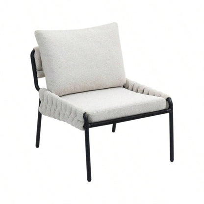 Modern Accent Lounge Chair with Braided Upholstery and Metal Frame, Comfortable Armchair Living Room or Bedroom, Soft Cushioned and Backrest, Set of 1 BEIGE