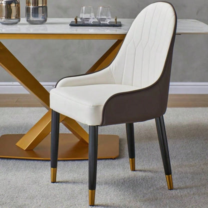 Dining Chairs Set of 2, Dining Chair with PU Leather White and brown metal Living Kitchen Dining Room