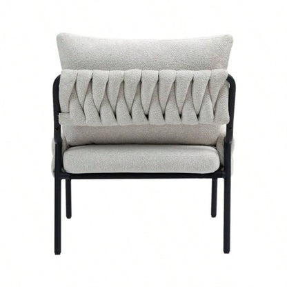 Modern Accent Lounge Chair with Braided Upholstery and Metal Frame, Comfortable Armchair Living Room or Bedroom, Soft Cushioned and Backrest, Set of 1 BEIGE