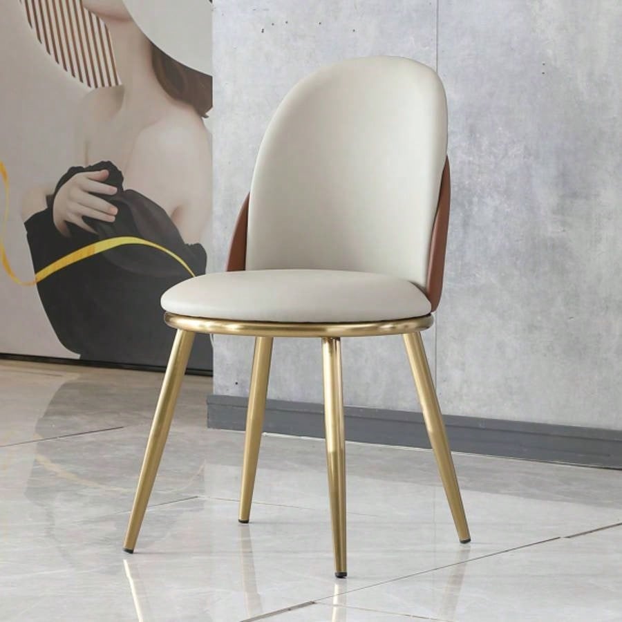 Dining Chairs Set of 2, Modern PU Leather Dining Gold Metal Living Kitchen Dining Room
