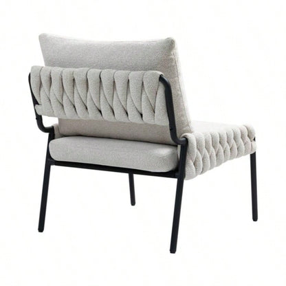 Modern Accent Lounge Chair with Braided Upholstery and Metal Frame, Comfortable Armchair Living Room or Bedroom, Soft Cushioned and Backrest, Set of 1 BEIGE