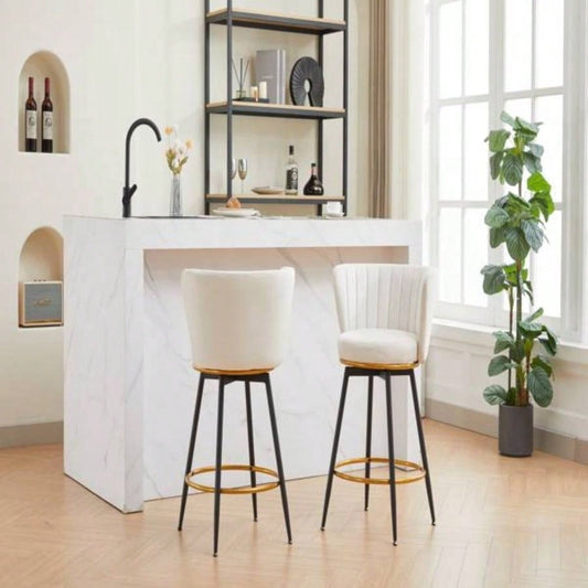 Counter Height Bar Stools Set of 2, 360176; Swivel Upholstered Barstools with Backs and Metal, 26 H Height, Velvet Fabric, Goldy Footrest