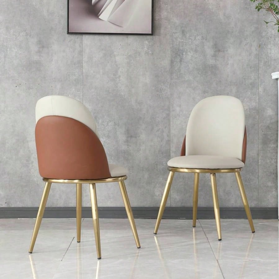 Dining Chairs Set of 2, Modern PU Leather Dining Gold Metal Living Kitchen Dining Room