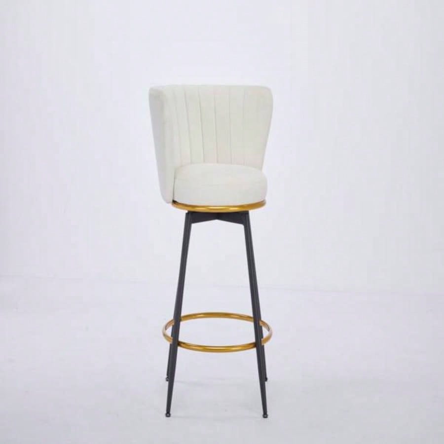 Counter Height Bar Stools Set of 2, 360176; Swivel Upholstered Barstools with Backs and Metal, 26 H Height, Velvet Fabric, Goldy Footrest