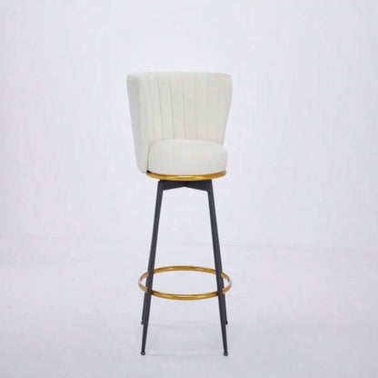 Counter Height Bar Stools Set of 2, 360176; Swivel Upholstered Barstools with Backs and Metal, 26 H Height, Velvet Fabric, Goldy Footrest