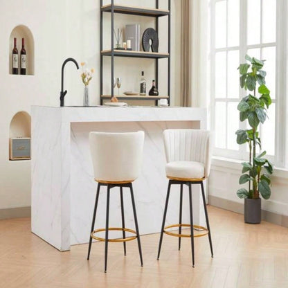 Counter Height Bar Stools Set of 2, 360176; Swivel Upholstered Barstools with Backs and Metal, 26 H Height, Velvet Fabric, Goldy Footrest