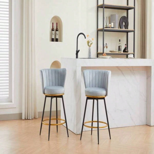 Counter Height Bar Stools Set of 2, 360176; Swivel Upholstered Barstools with Backs and Metal, 26 H Height, Velvet Fabric, Goldy Footrest