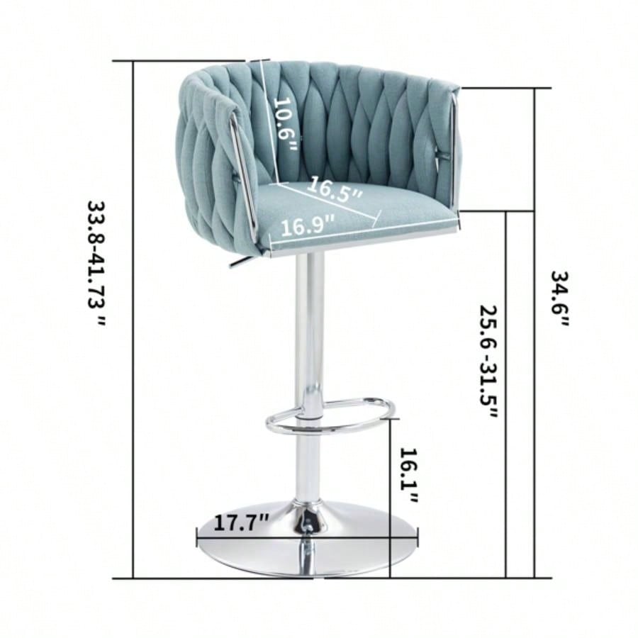 360176; Fabric cover Swivel Bar Stools Set of 2, Adjustable Counter Height Bar Chairs with Woven Back Footrest, Silver chromed Bar Stools Kitchen Island, Cafe, Pub BLUE