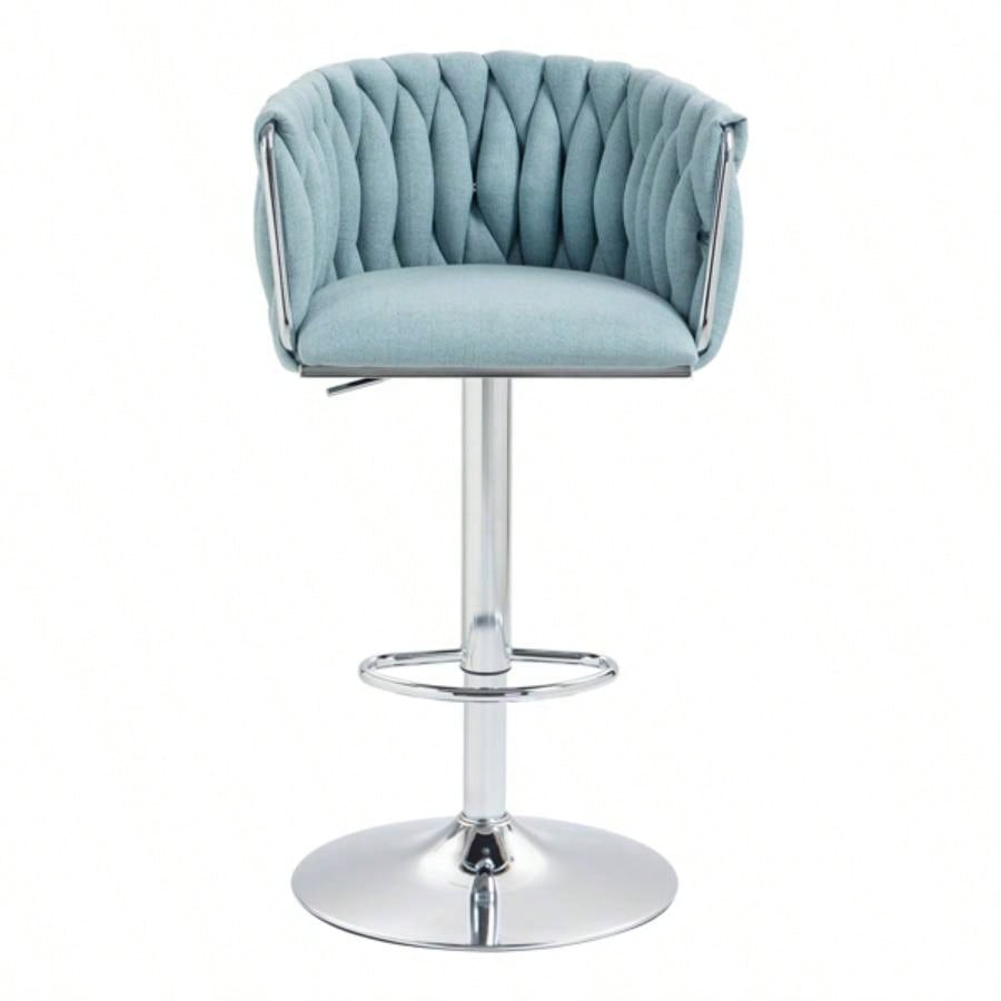 360176; Fabric cover Swivel Bar Stools Set of 2, Adjustable Counter Height Bar Chairs with Woven Back Footrest, Silver chromed Bar Stools Kitchen Island, Cafe, Pub BLUE