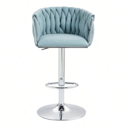 360176; Fabric cover Swivel Bar Stools Set of 2, Adjustable Counter Height Bar Chairs with Woven Back Footrest, Silver chromed Bar Stools Kitchen Island, Cafe, Pub BLUE