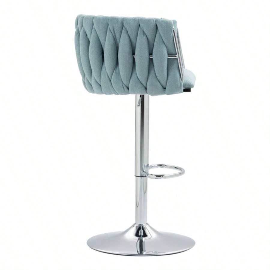 360176; Fabric cover Swivel Bar Stools Set of 2, Adjustable Counter Height Bar Chairs with Woven Back Footrest, Silver chromed Bar Stools Kitchen Island, Cafe, Pub BLUE