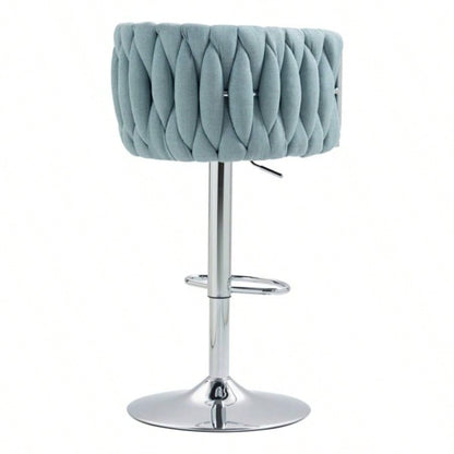 360176; Fabric cover Swivel Bar Stools Set of 2, Adjustable Counter Height Bar Chairs with Woven Back Footrest, Silver chromed Bar Stools Kitchen Island, Cafe, Pub BLUE