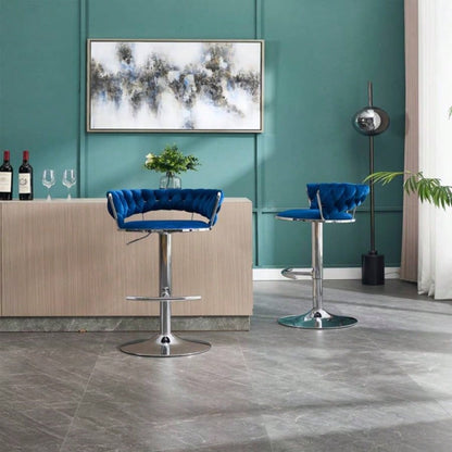 Set of 2 Bar Stools, with Footrest and Base Swivel Height Adjustable Mechanical Lifting Velvet+ Leg Simple Bar Stool - BLUE