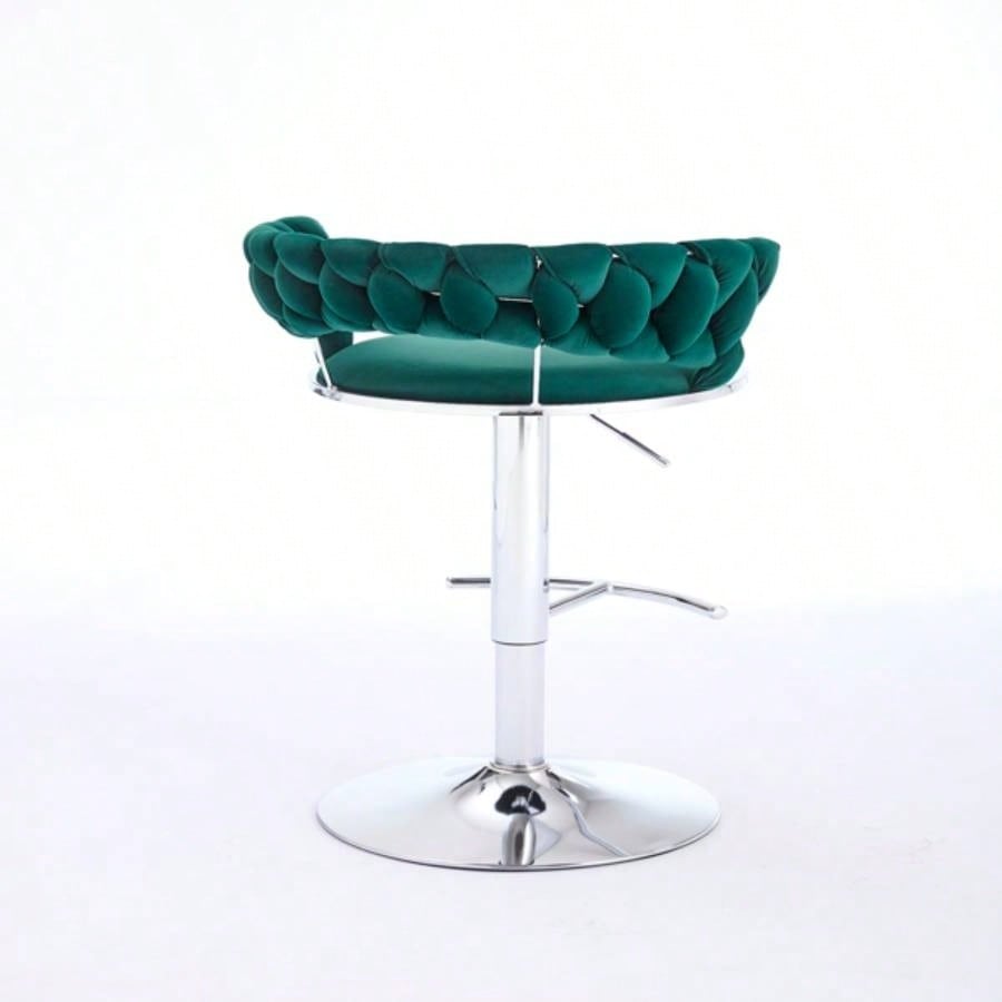 Set of 2 Bar Stools, with Footrest and Base Swivel Height Adjustable Mechanical Lifting Velvet+ Leg Simple Bar Stool - GREEN