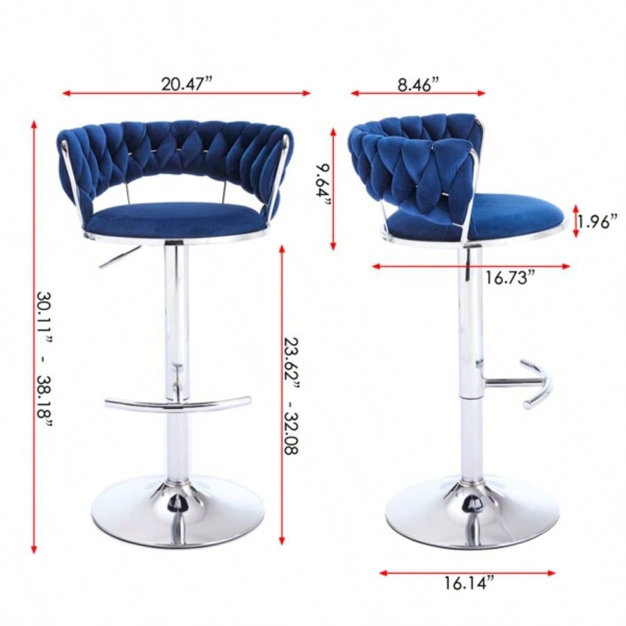 Set of 2 Bar Stools, with Footrest and Base Swivel Height Adjustable Mechanical Lifting Velvet+ Leg Simple Bar Stool - BLUE