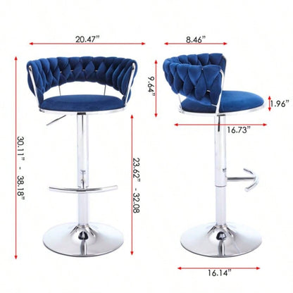 Set of 2 Bar Stools, with Footrest and Base Swivel Height Adjustable Mechanical Lifting Velvet+ Leg Simple Bar Stool - BLUE
