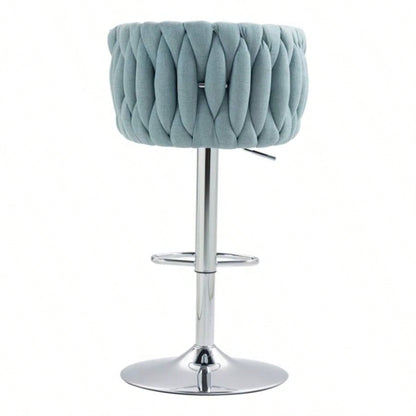 360176; Fabric cover Swivel Bar Stools Set of 2, Adjustable Counter Height Bar Chairs with Woven Back Footrest, Silver chromed Bar Stools Kitchen Island, Cafe, Pub BLUE