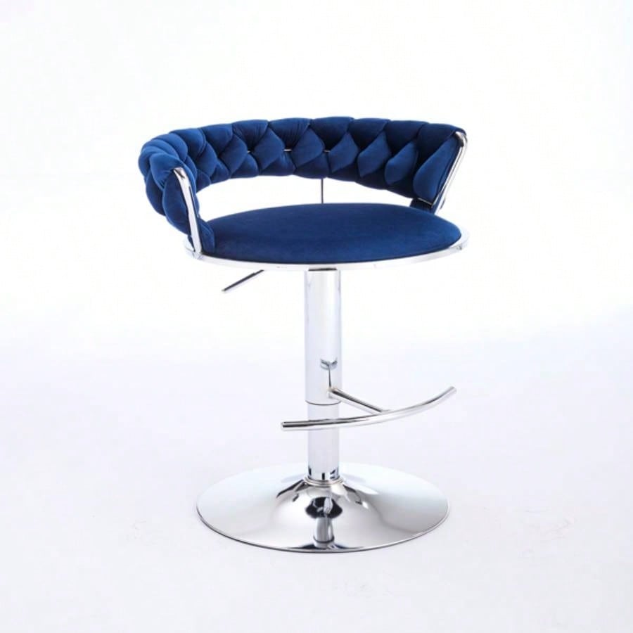 Set of 2 Bar Stools, with Footrest and Base Swivel Height Adjustable Mechanical Lifting Velvet+ Leg Simple Bar Stool - BLUE