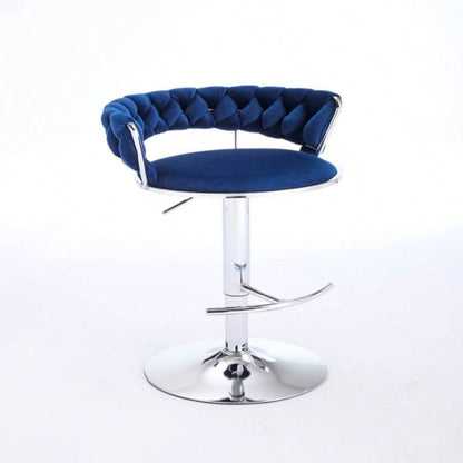 Set of 2 Bar Stools, with Footrest and Base Swivel Height Adjustable Mechanical Lifting Velvet+ Leg Simple Bar Stool - BLUE