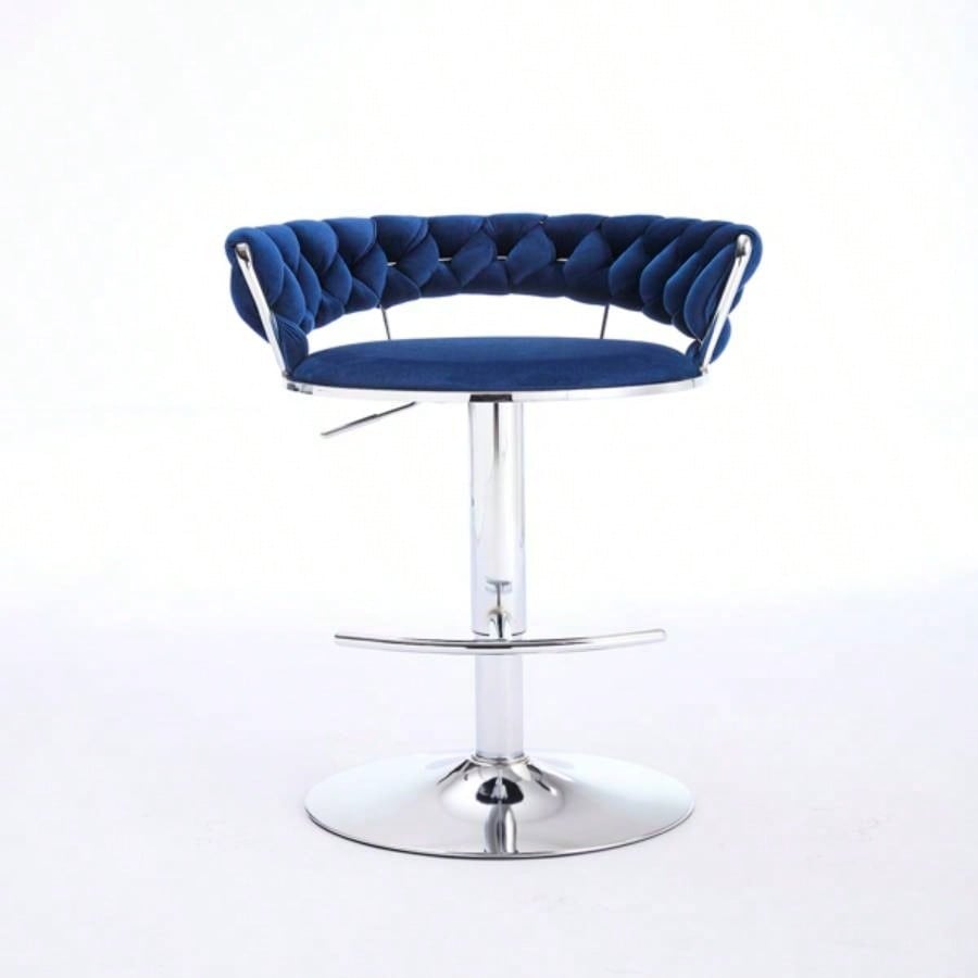 Set of 2 Bar Stools, with Footrest and Base Swivel Height Adjustable Mechanical Lifting Velvet+ Leg Simple Bar Stool - BLUE