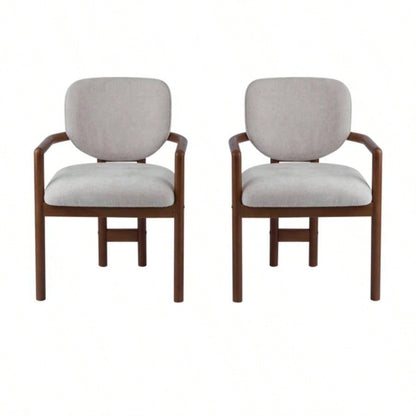 Dining Chairs Set of 2 Upholstered Arm Chairs, Rubber Wood Accent Chairs Beige Fabric Seating, 300 LBS Weight Capacity