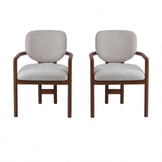 Dining Chairs Set of 2 Upholstered Arm Chairs, Rubber Wood Accent Chairs Beige Fabric Seating, 300 LBS Weight Capacity