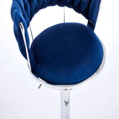 Set of 2 Bar Stools, with Footrest and Base Swivel Height Adjustable Mechanical Lifting Velvet+ Leg Simple Bar Stool - BLUE