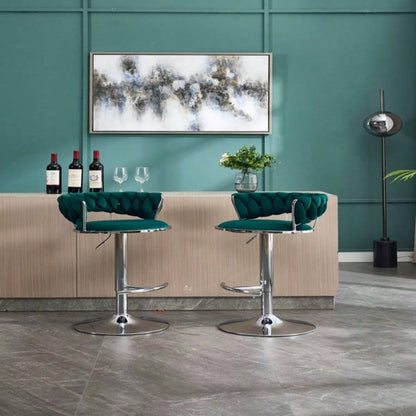 Set of 2 Bar Stools, with Footrest and Base Swivel Height Adjustable Mechanical Lifting Velvet+ Leg Simple Bar Stool - GREEN