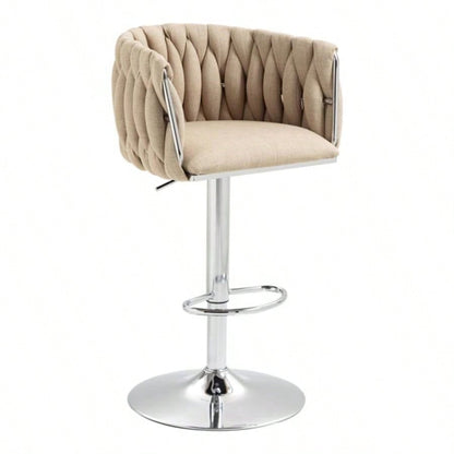 360176; Fabric cover Swivel Bar Stools Set of 2, Adjustable Counter Height Bar Chairs with Woven Back Footrest, Silver chromed Bar Stools Kitchen Island, Cafe, Pub YELLOW