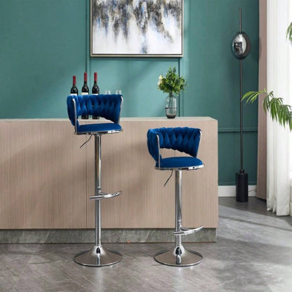 Set of 2 Bar Stools, with Footrest and Base Swivel Height Adjustable Mechanical Lifting Velvet+ Leg Simple Bar Stool - BLUE
