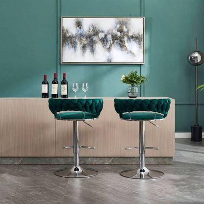 Set of 2 Bar Stools, with Footrest and Base Swivel Height Adjustable Mechanical Lifting Velvet+ Leg Simple Bar Stool - GREEN