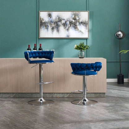 Set of 2 Bar Stools, with Footrest and Base Swivel Height Adjustable Mechanical Lifting Velvet+ Leg Simple Bar Stool - BLUE