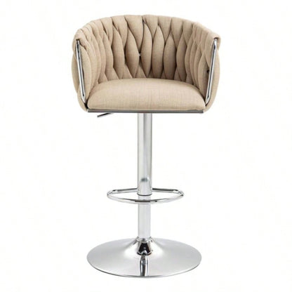 360176; Fabric cover Swivel Bar Stools Set of 2, Adjustable Counter Height Bar Chairs with Woven Back Footrest, Silver chromed Bar Stools Kitchen Island, Cafe, Pub YELLOW
