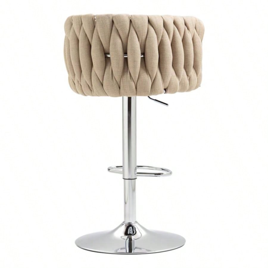 360176; Fabric cover Swivel Bar Stools Set of 2, Adjustable Counter Height Bar Chairs with Woven Back Footrest, Silver chromed Bar Stools Kitchen Island, Cafe, Pub YELLOW